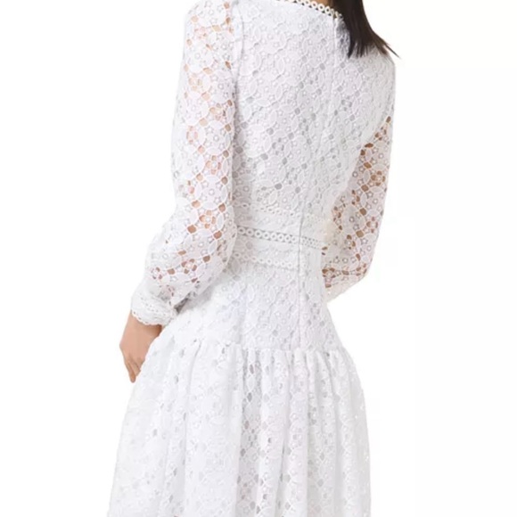 Michael Kors White V neck Eyelet Long Sleeve Dress XL - Picture 13 of 14